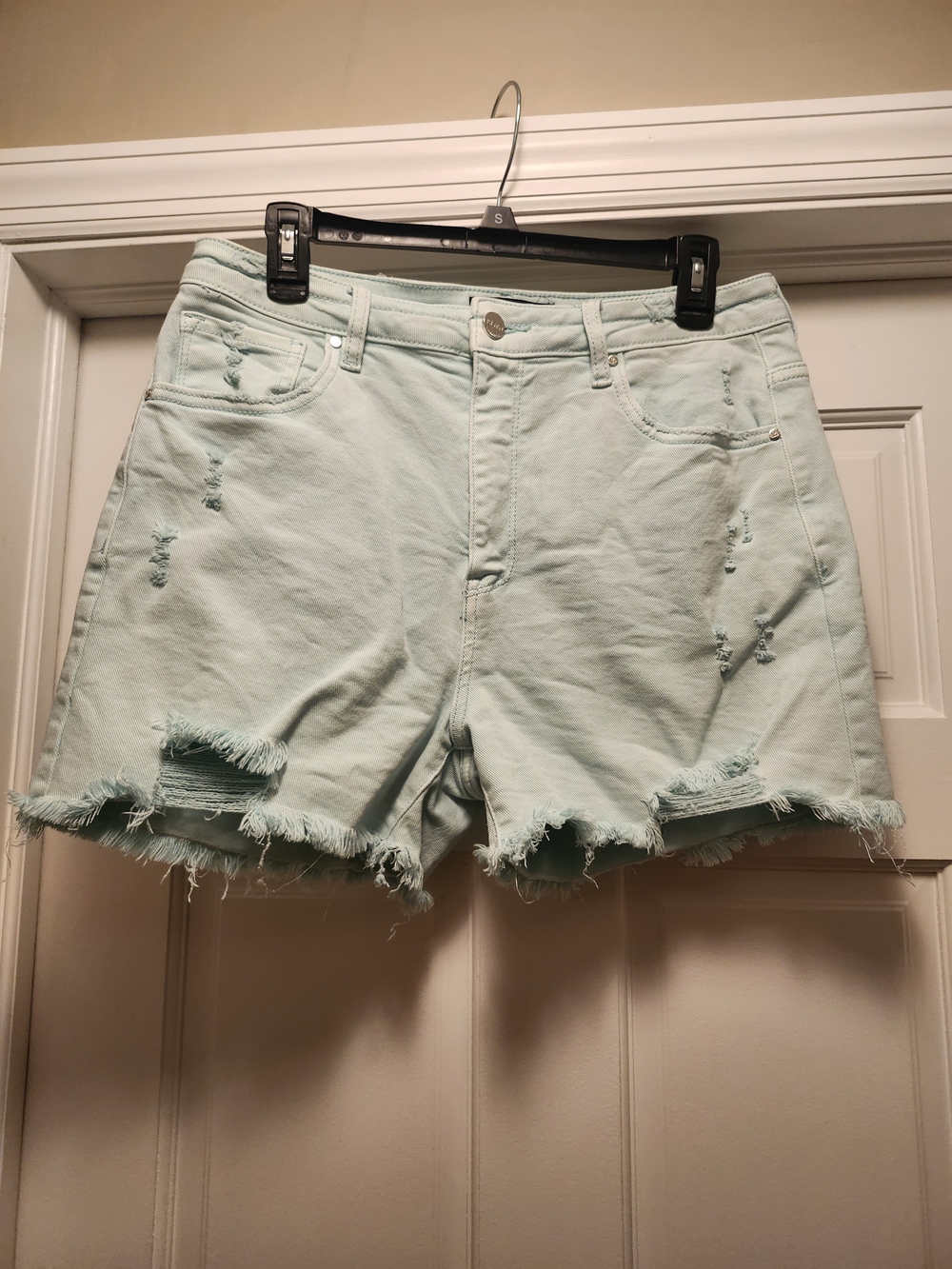 Women’s Distressed Frayed Hem Shorts - Light Mint